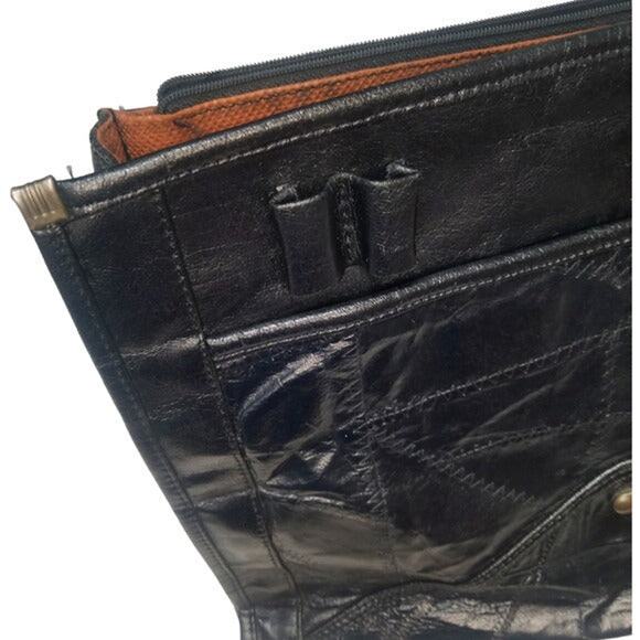 MC Marc Chantal Leather Patchwork Fold Over Cover Briefcase 1.5" x 12" [Vintage] - Picture 6 of 8